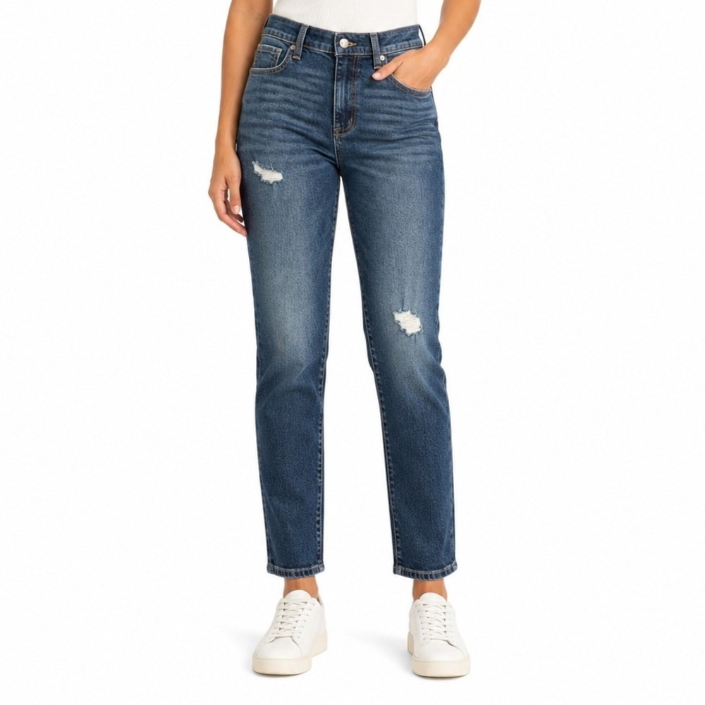 Kendall + Kylie The Icon High Rise Straight Jeans 5/27 Blue Distressed Denim New